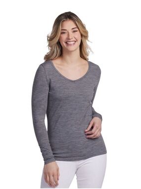 WOOLX ‘Layla’ V-Neck Wool Top in Graphite Heather